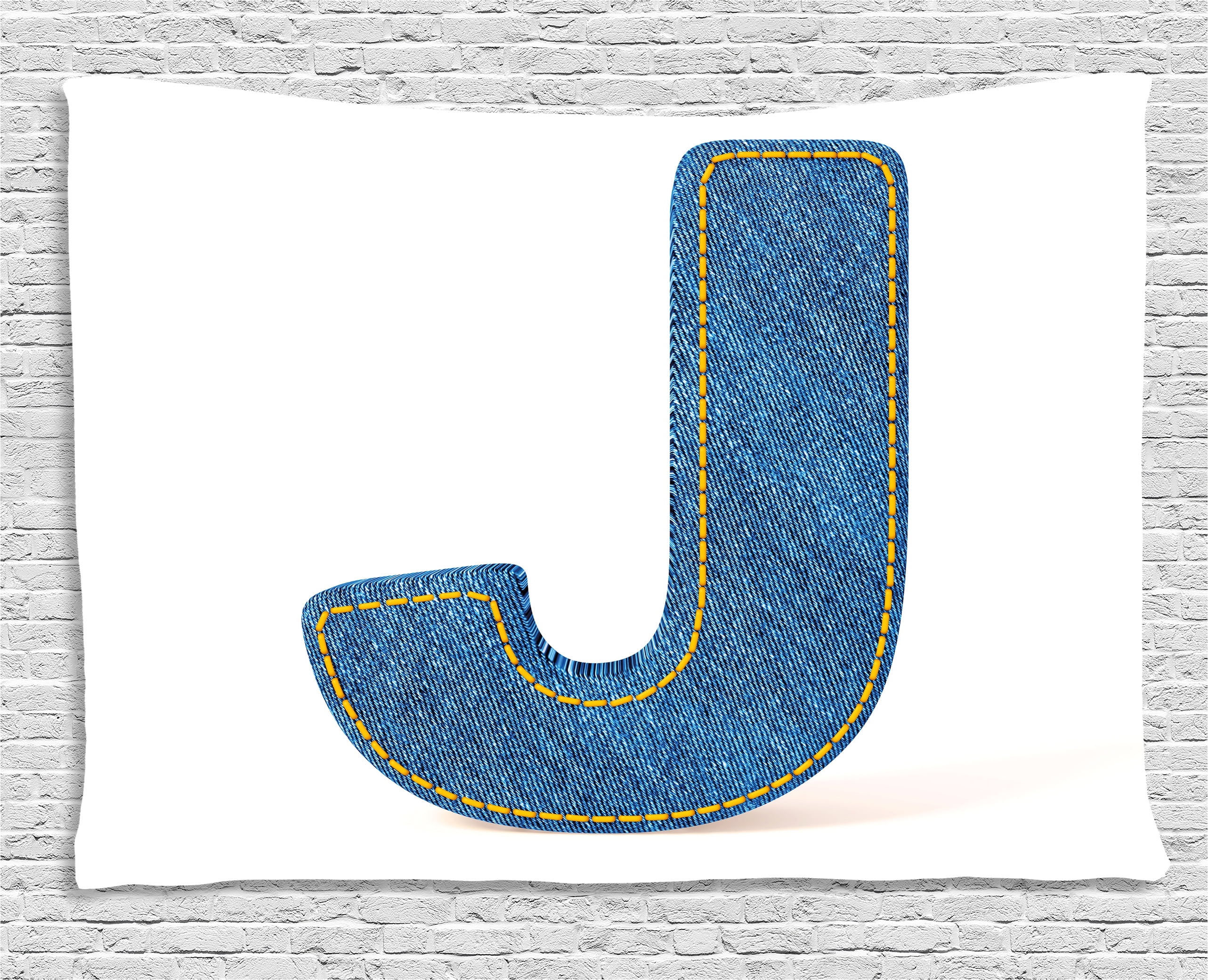 letter j tapestry blue jean patterned denim alphabet font