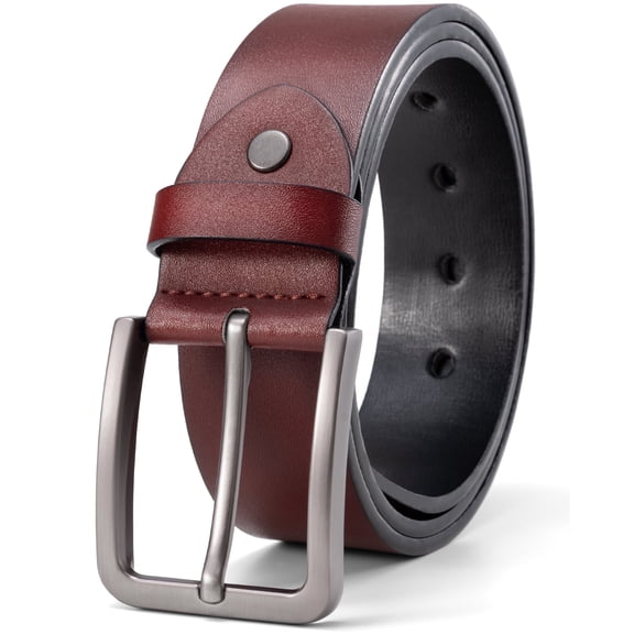 Punplita Belts for Men, Leather Belt, Wide Buckle Dress Belt, for Suits and Jeans