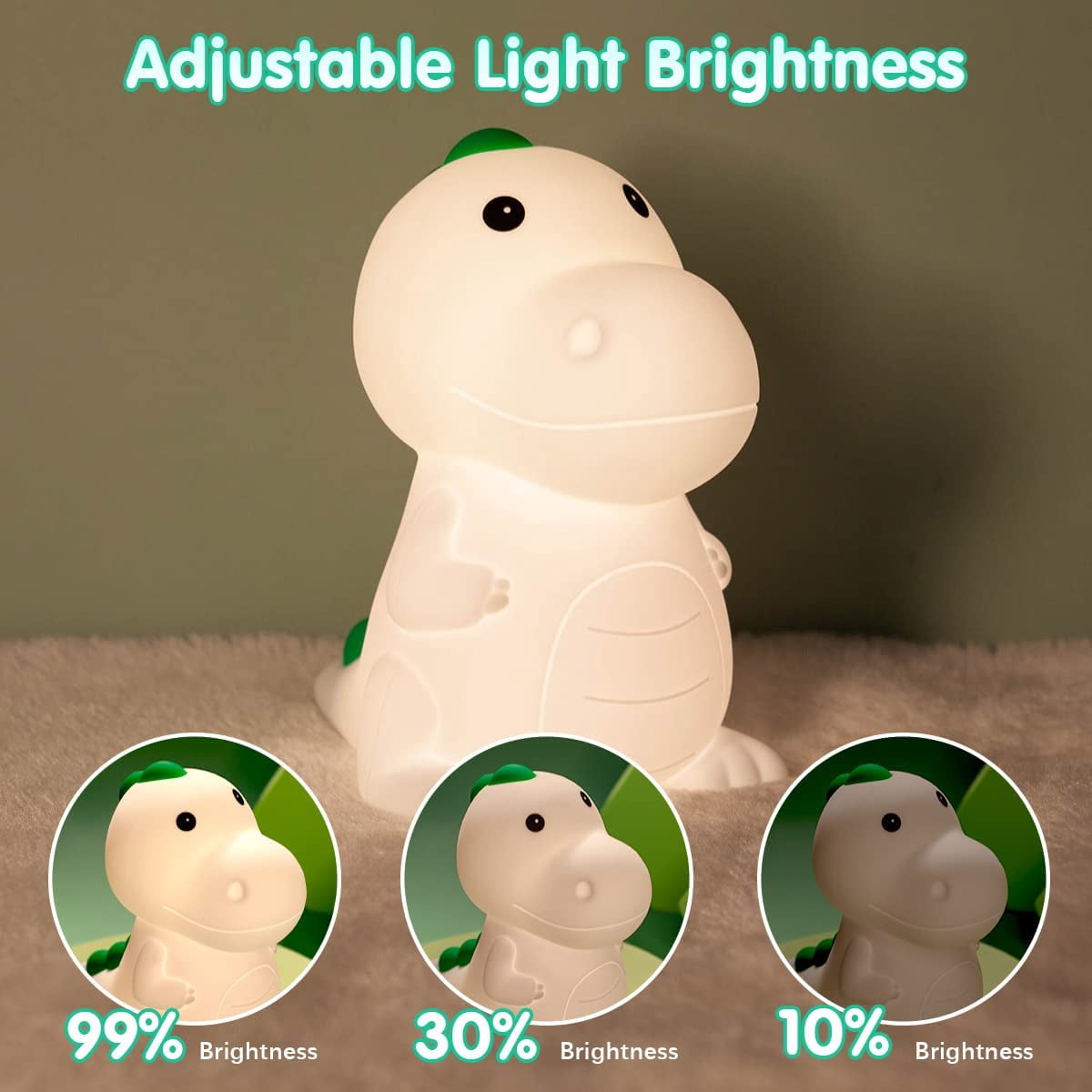 KOMI Dinosaur Night Light, Dimmable LED Nursery Lamp for Kids