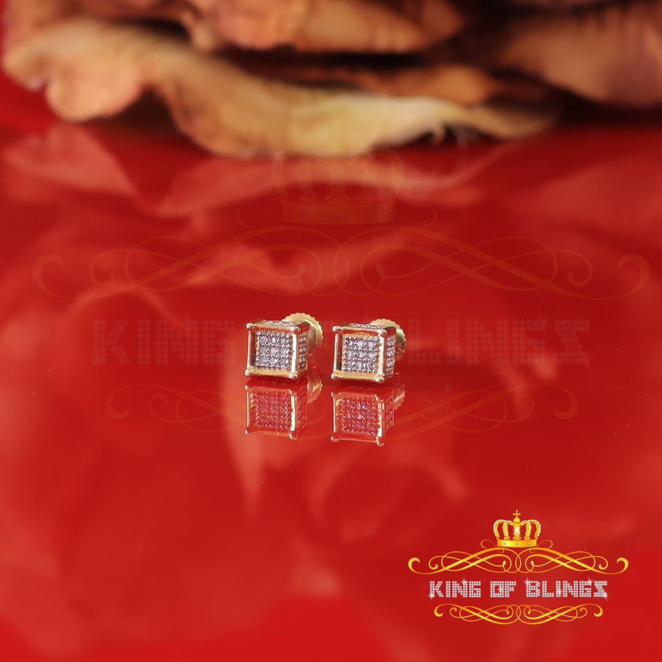 King of Bling's 10K Real Yellow Gold Real Diamond 0.05ct Men's/Women's Square Stud Micro Earring
