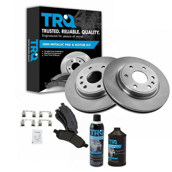 TRQ Front Metallic Brake Pad & Rotor Kit w/Fluids for Traverse Acadia Enclave BKA18673