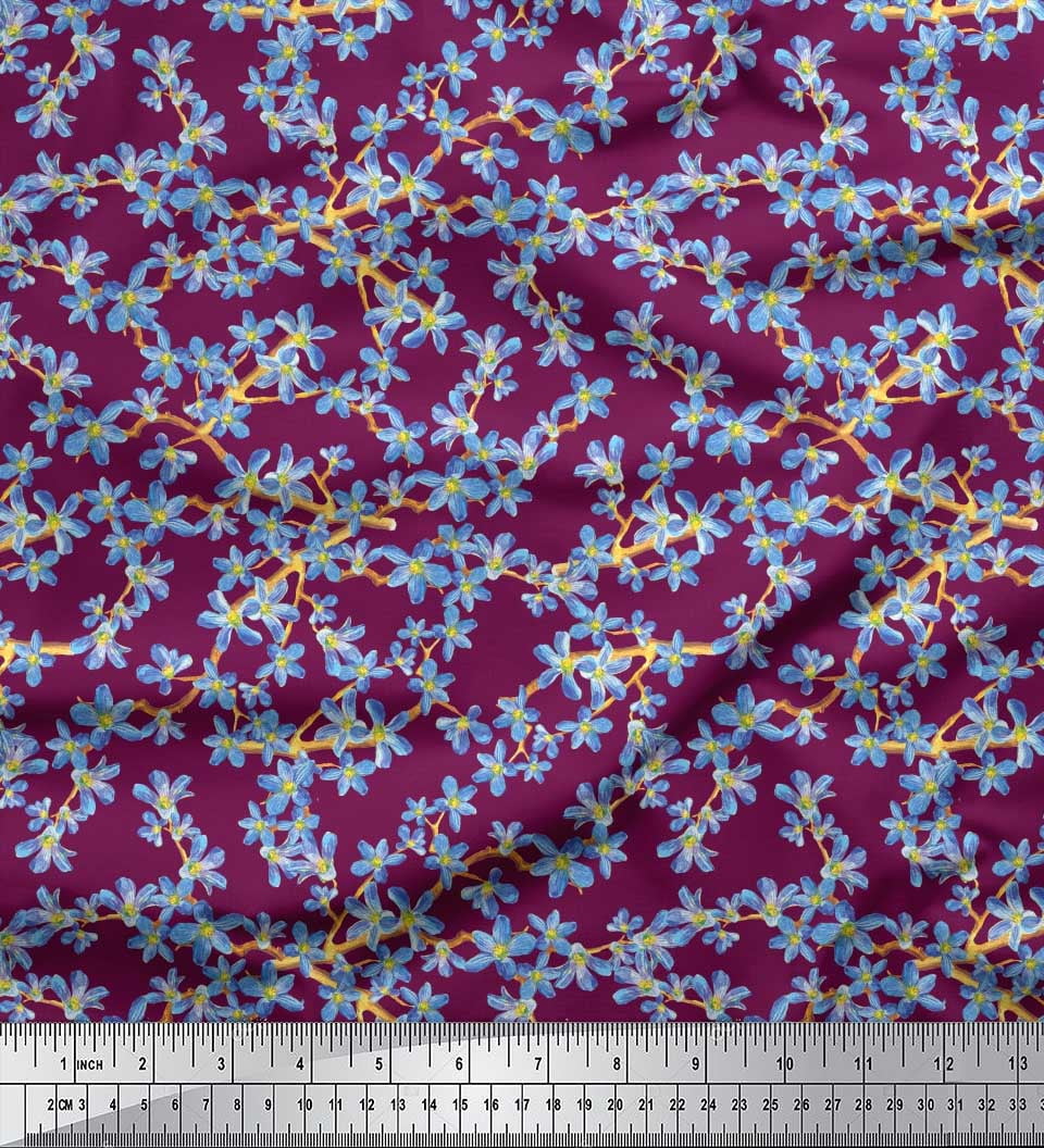 Soimoi Pink Cotton Duck Fabric Me Not Bush Floral Print Sewing