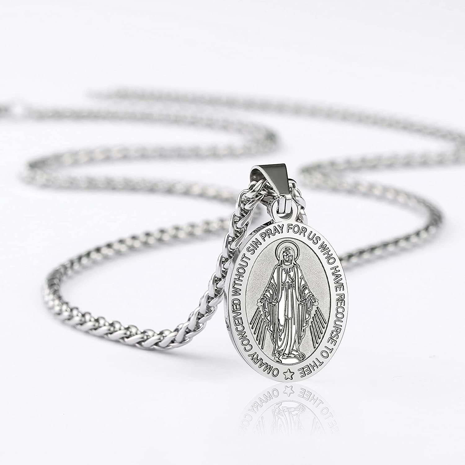Virgin Mary Medal Pendant Necklace in 9ct Yellow Gold