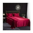 thumbnail image 2 of 4 Piece Silk Sateen Bedding Set with Fitted Sheet, Flat Sheet, Pillowcase, Breathable, Soft and Comfortable Red (King), 2 of 5