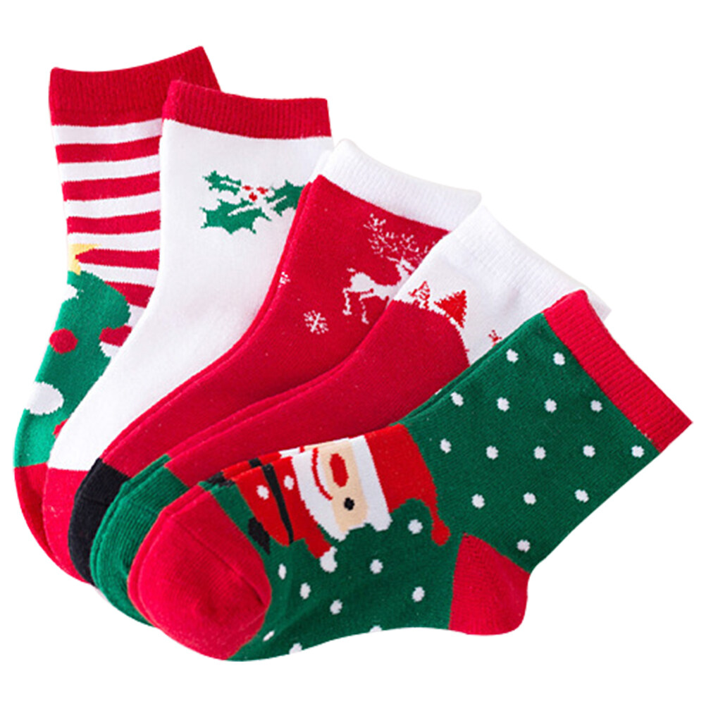 Etereauty 5 Pairs Christmas Themed Sock Cold Protection Sock Casual