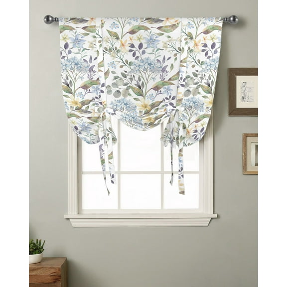 Spring Flowers Plants Hydrangeas Window Curtain for Living Room Kitchen Tie-up Roman Curtain Home Decor Balcony Blinds Drapes