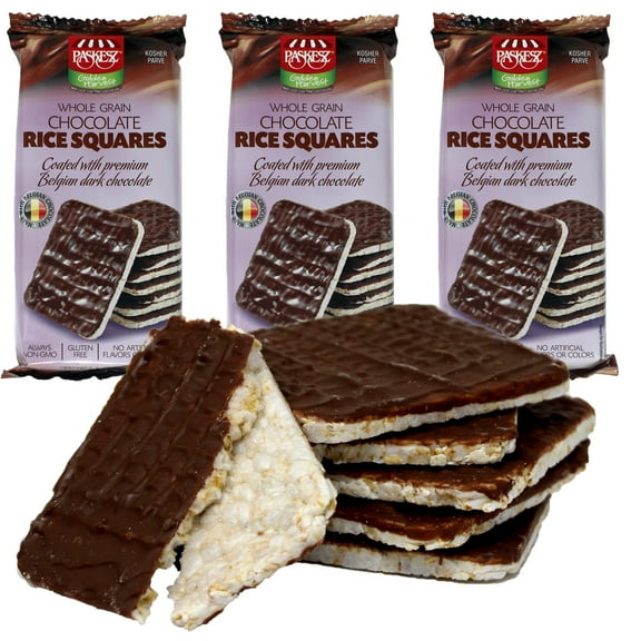 Dark Chocolate Rice Cakes TMA2 - Chocolate Coated Rice Cake Snacks - Whole Grain Dairy Free Gluten Free Rice Cakes - Healthy Low Calorie Snacks - Kosher - 3 Pack - 6 Cakes Per Pack - 18 Total
