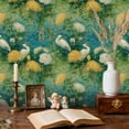 thumbnail image 2 of Boho Peel and Stick Wallpaper White Cranes Golden Chrysanthemums Teal Garden Wall Mural 23.6in x 9.8ft Self Adhesive Removable Wall Paper Renter Friendly Wallpaper for Bedroom Kitchen Farm, 2 of 8
