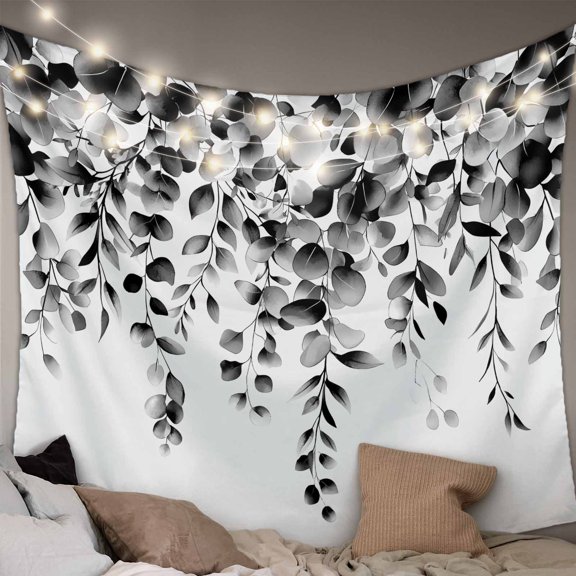 Grey Eucalyptus Tapestry for Bedroom Wall Hanging Tapestry, Gradient Retro Watercolor Leaves Ceiling Backdrop Tapestries Poster Blanket Wall Decor for Teens Room Living Room Dorm 59" x 90"