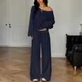 thumbnail image 2 of Stichou Womens 2 Piece Matching Lounge Sets Vacation Airport 2026 Spring Outfits Off Shoulder Sweatshirt Wide Leg Sweatpant Set Dark Blue XL, 2 of 6