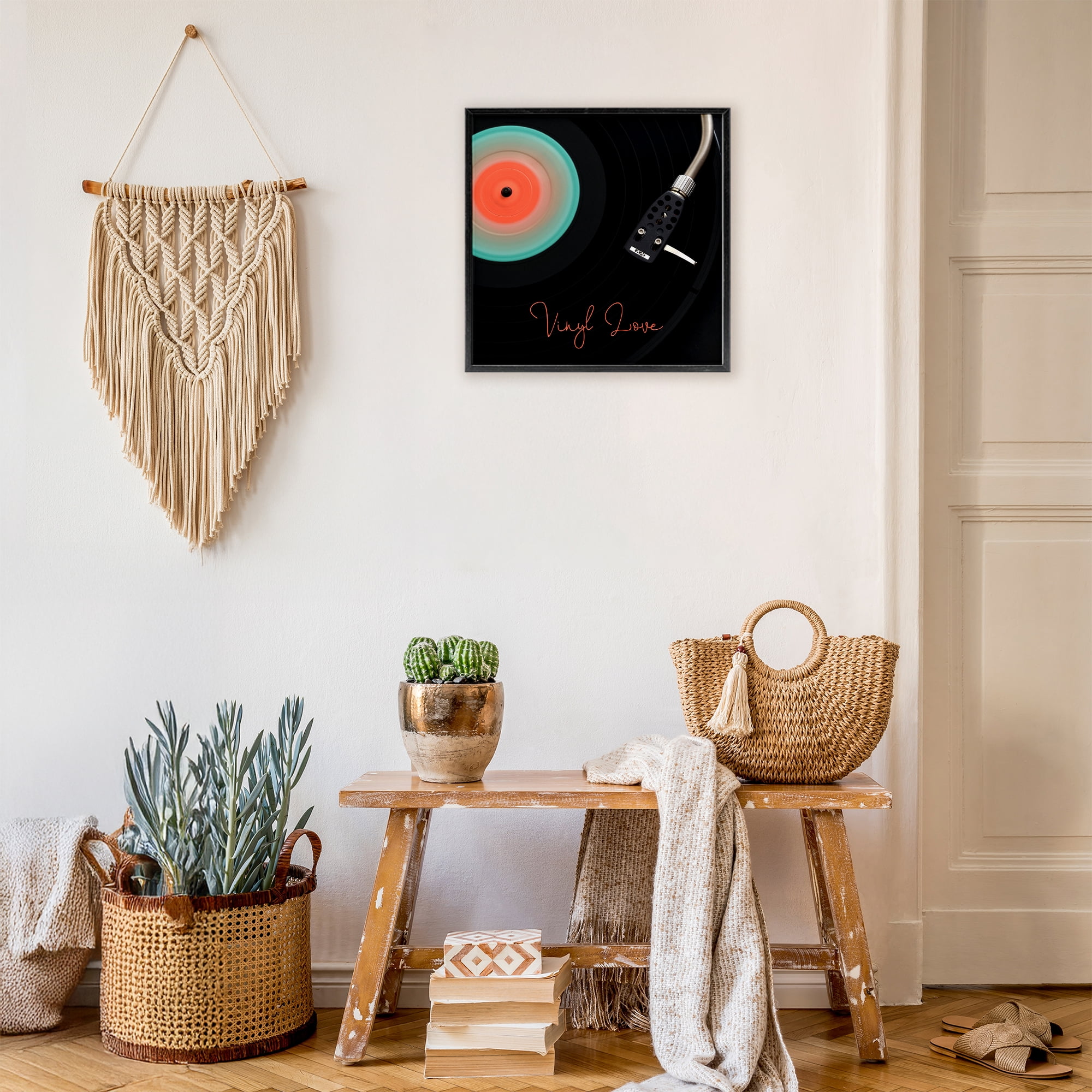 Stupell Industries Spinning Record Vinyl Love Black Framed Giclee Art, design by Tom Quartermaine