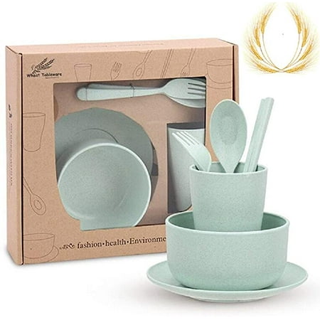 

Homeex Biodegradable Children s Tableware Bowl Cup Dish Chopsticks and Spoon Set Green