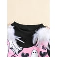 thumbnail image 6 of Suealasg 2Pcs Toddler Baby Girl Halloween Clothes Set 6M 1T 2T 3T 4T Long Sleeve Romper Shirt and Ghost Print Suspender Skirt Little Girl Halloween Outfits, 6 of 7
