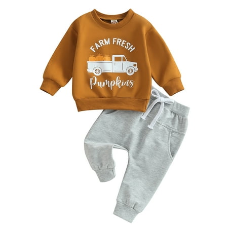 

Wallarenear 2Pcs Baby Boy Halloween Outfits Pumpkin Sweatshirt Tops Drawstring Jogger Pants
