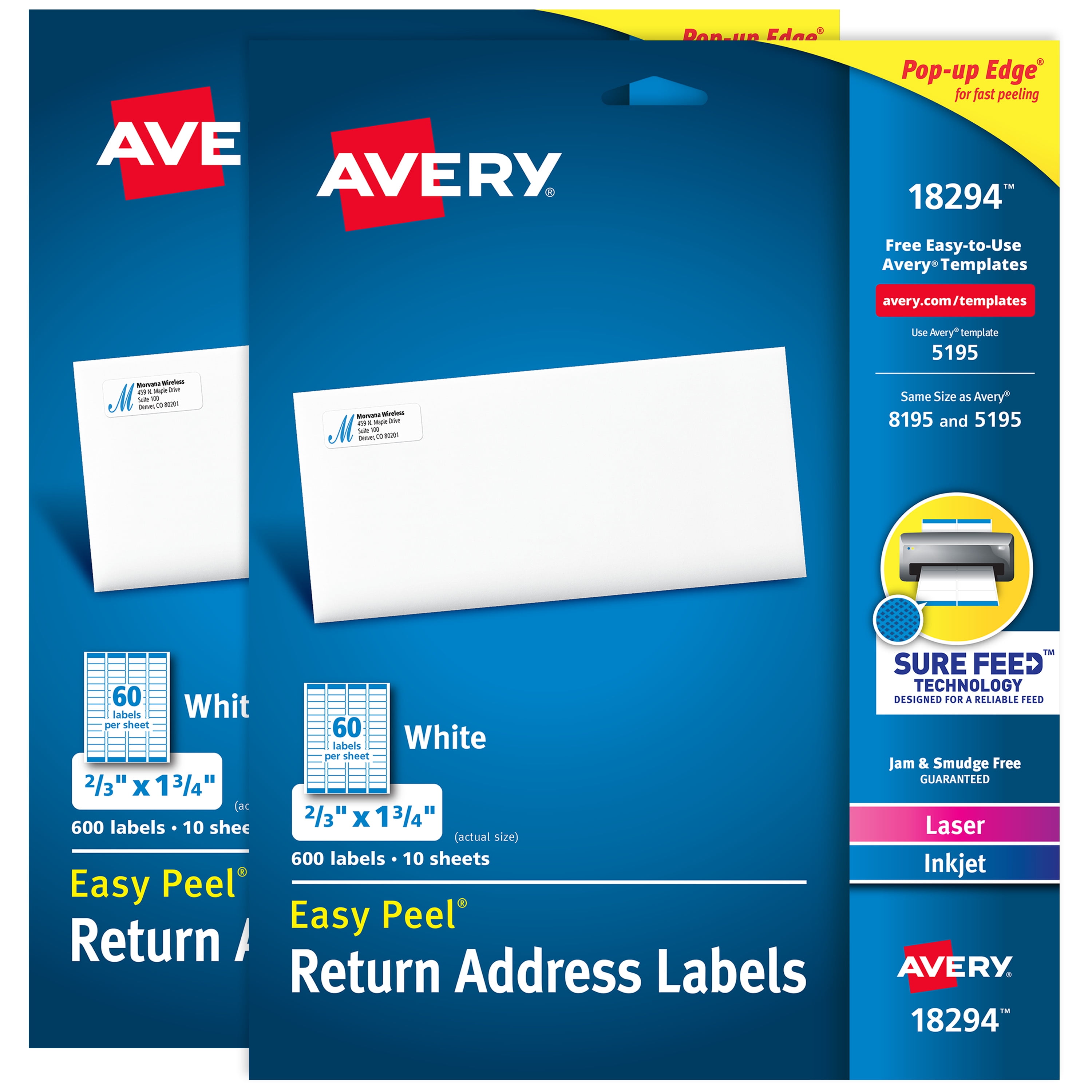 Avery Return Address Labels with Sure Feed for Laser Printers 1, 2/3" x 1-3/4" 
