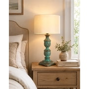 Rustic Algae French Trophy Carved Table lamp with Empire Khadi Shade
