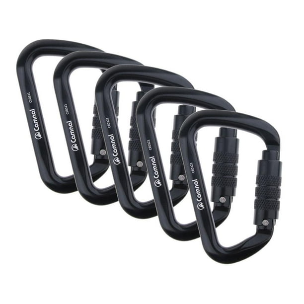 5pcs 28KN de Aluminio Al Escalada en Roca Rappelling Mosquetón Hardware Gancho Negro