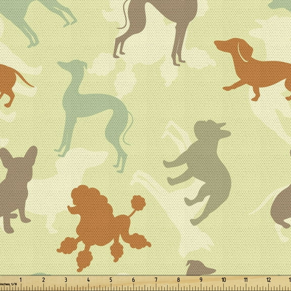 Dog Lover Fabric by the Yard, French Bulldog Greyhound Poodle Terrier Silhouette Pure Breed Animals Canine Type, Decorative Upholstery Fabric for Chairs Home Accents, 2 Yards, Multicolor by Ambesonne