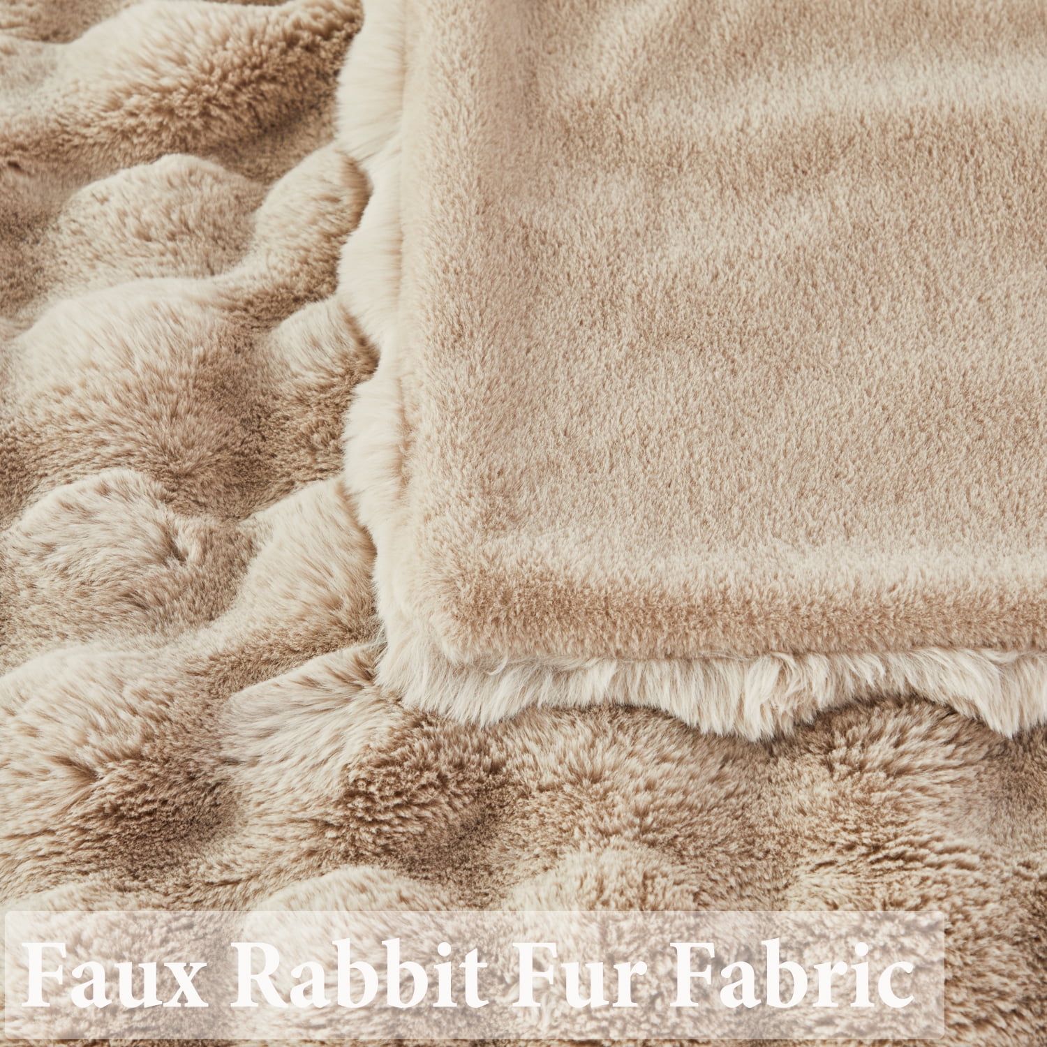 URBONUR Taupe Faux Rabbit Fur Bubble Throw Blankets for Couch Bed Sofa, Soft Warm Thick Throws and Blankets, Fluffy Fuzzy Plush Throw Blankets 51×63 Inches