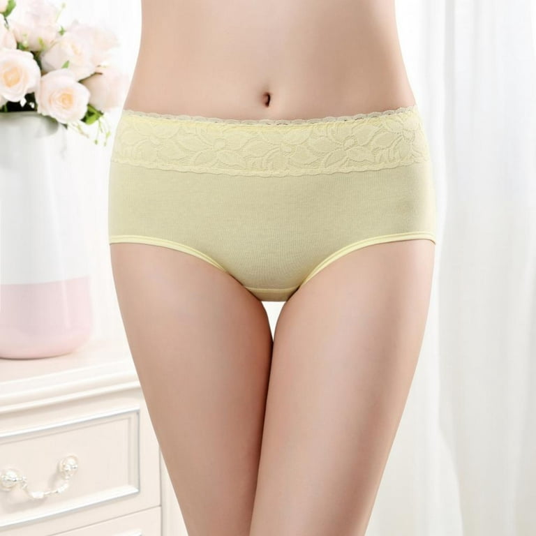 Popvcly 3Pack Menstrual Period Breathable Double-Layer Cotton Bottom Crotch  Seamless Lace Panties Physiological Leakproof Briefs ,Yellow,XL 