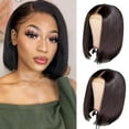 thumbnail image 2 of Straight Bob Wig Lace Front Human Hair 4x4 Lace Frontal Wigs for Women Brazilian Remy Human Hair Wigs Pre Plucked Hairline 150% Density Natural color, 2 of 8