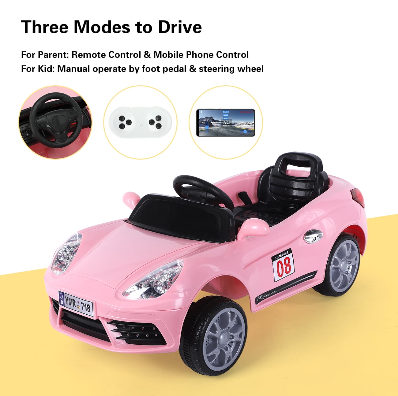 Kids 12V Powered Toddler Ride On Car with Parental Remote Control Mobile Phone Control Suspension Wheels Pink