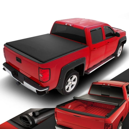 For 2007 to 2014 Chevy Silverado / GMC Sierra 5.8Ft Short Bed Roll -Up Soft Vinyl Tonneau Cover 08 09 10 11 12 (Best Roll Up Tonneau Cover For The Money)