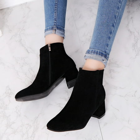 

TANGNADE Women s Thick Boots Solid High Fashion Ankle Heel Color Stretch Knitted women s boots Shoes