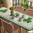 thumbnail image 3 of St. Patrick's Day Table Cloths for 8 Foot Rectangle Tables, Green Shamrock Plaid Beige Spring Patio Waterproof Elastic Fitted Tablecloths, Washable Rectangular Table Cover for Camping, 3 of 8