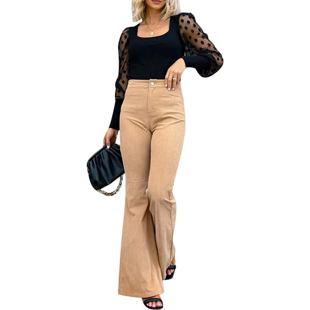 DanceeMangoos Women's Corduroy Flare Pants Solid Color High Waist Bell  Bottom Trousers Slim Fitted Stretch Casual Trousers - Walmart.com