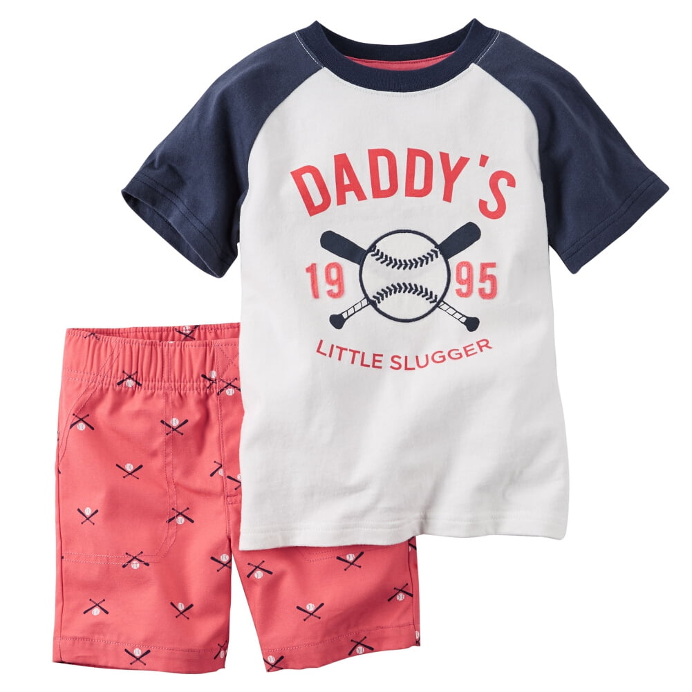 Carters Baby Clothing Outfit Boys 2-Piece Baseball Tee & Red Short Set