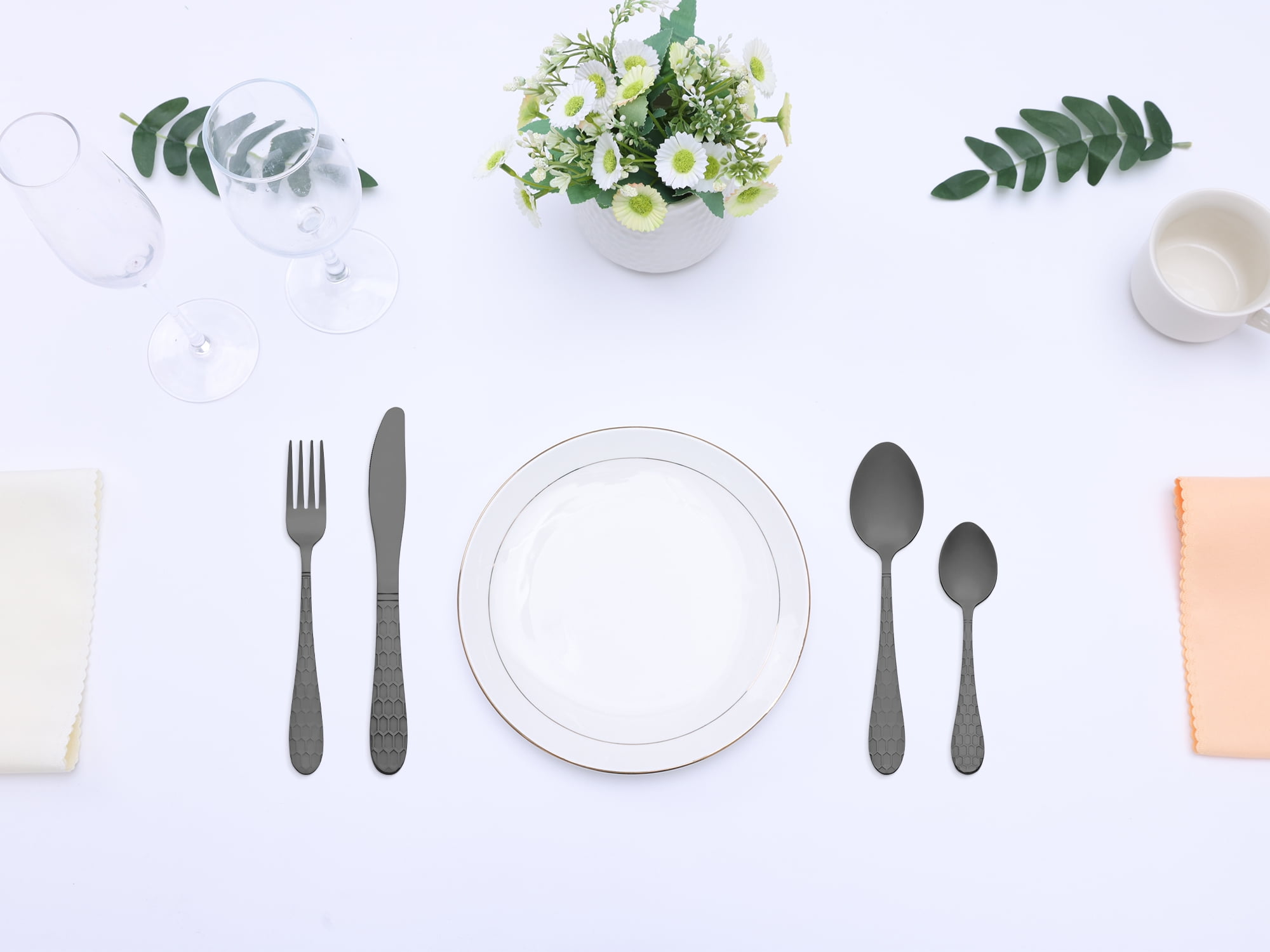 Unique Bargains 16 Pieces Stainless Steel Flatware Set Black