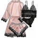 thumbnail image 2 of Women's Sleepwear 4pcs Floral Lace Trim Satin Cami Pajama Set With Robe, 2 of 5