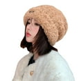 thumbnail image 5 of dianhelloya Warm hat Letter Logo Brimless Solid Color Winter Hat Women Autumn Winter Warm Plush Beanie Hat Costume Accessories Black 1, 5 of 8