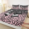 thumbnail image 4 of Erosebridal Kawaii Black Ribbon Bow Queen Sheet Sets 4 Pieces For Girls,Leopard Print Glitter Print Bed Set For Teens, 4 of 5