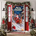 thumbnail image 2 of Christmas Door Cover With Santa Sleigh Design Elastic Stretchy Fabric For Front Door Holiday Decor(Blue-90x180cm), 2 of 4
