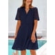 thumbnail image 5 of Vestido PRETTYGARDEN para mujer, manga corta, cuello en V, ojales, azul marino, 5 of 9
