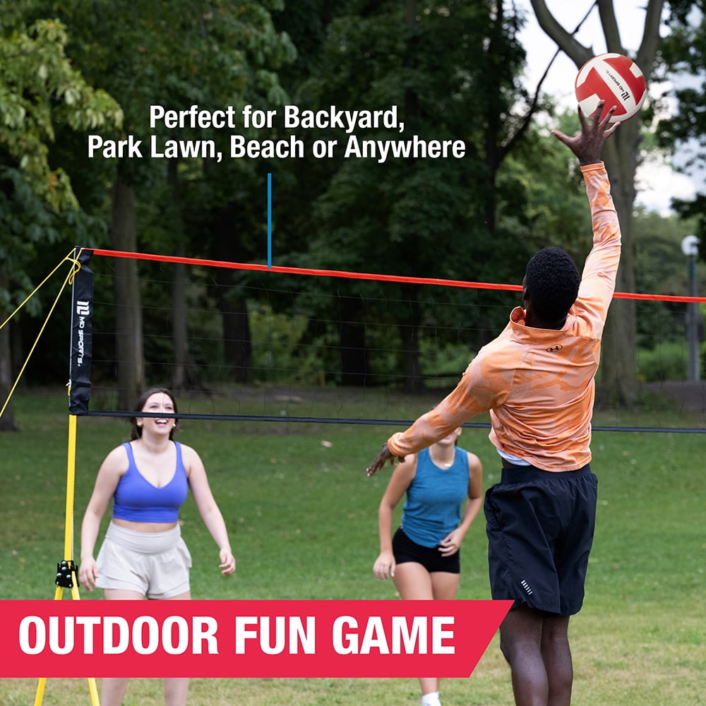 30 ft Volleyball Set, Quick Assembly, Official Size Net with Adjustable Height, Steel Poles, Ball Included, by MD Sports