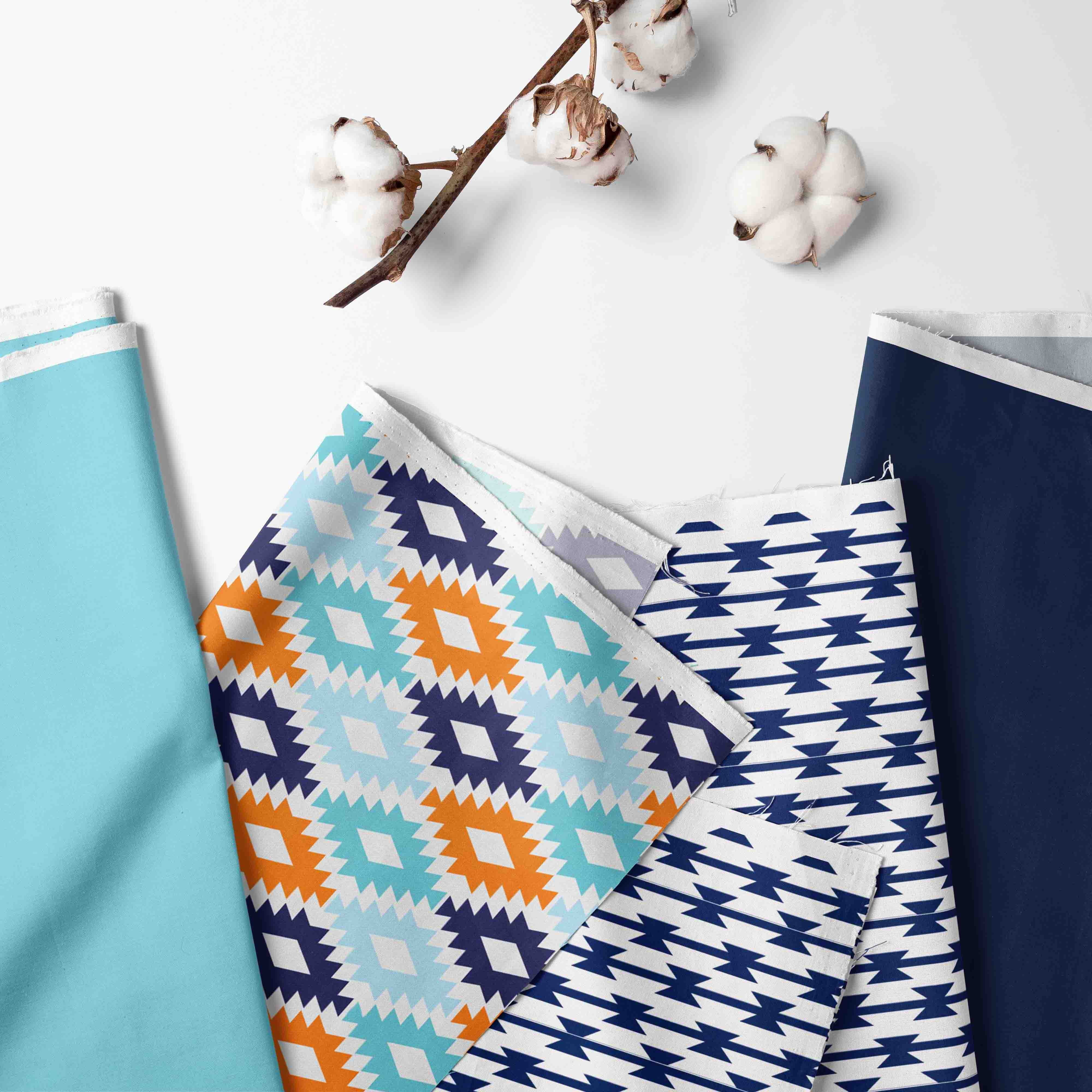 Bacati - Aztec Liam 3-Piece Crib Bedding Set - Aqua/Orange/Navy Boys