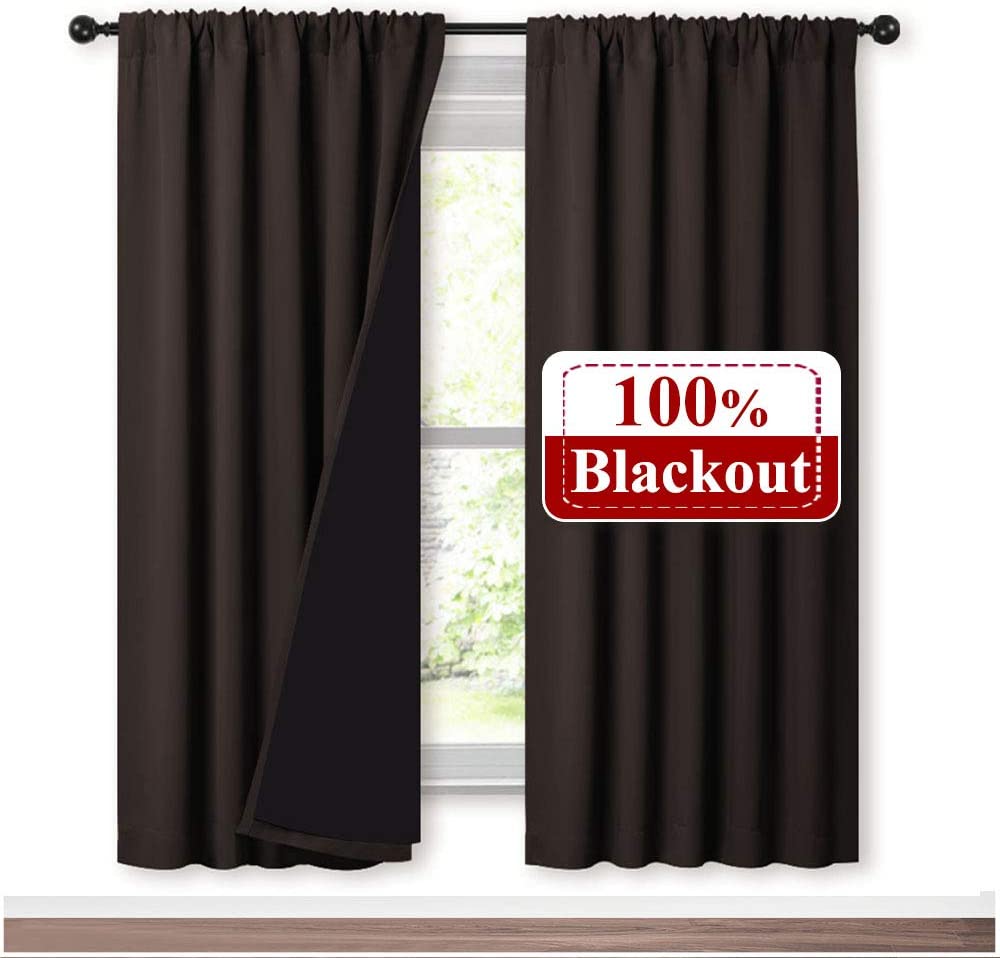 100 Blackout Curtains 52 x 72, Full Light Blocking Drapes with Black