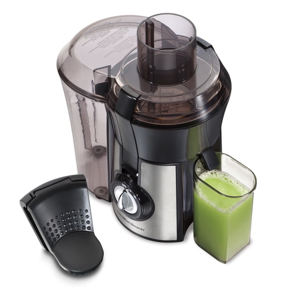 Hamilton Beach Easy Clean Juicer Machine for Fruits and Vegetables with Easy Sweep Cleaning Tool & Extra Large Chute, Extractor de Jugos, Black & Stainless