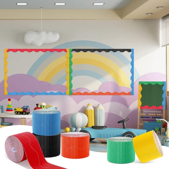 6 Pcs 300ft Bulletin Board Borders Bulk Classroom Scalloped Borders Poster Cork Bulletin Board Trim Decor for 100 Day of School Teacher Students Supplies, 6 Colors
