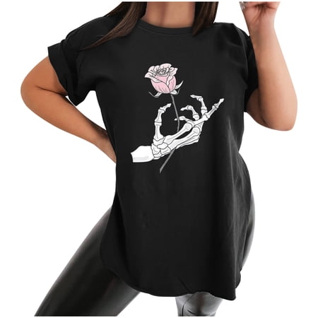 

Short Sleeve Shirt Women Dressy Fashion Retro Fashion Casual Round Neck Short Sleeve Slit Print T-Shirt Top Corset Tops for Women