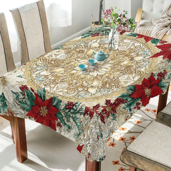 BZSMCE Square Tablecloth Mandala Of Poinsettias Pattern Tableclothes