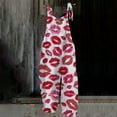 thumbnail image 2 of Gibobby pantalones siameses color liso Mono con tirantes informal retro estampado para el día de San Valentín para mujer(Rojo， XL), 2 of 3