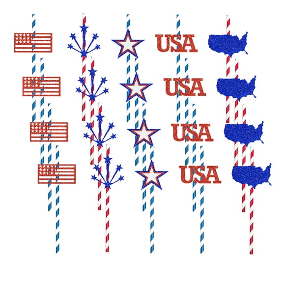 KAKOWELY 20 pajitas decorativas para el 4 de julio, pajitas de papel para el Día de la Independencia