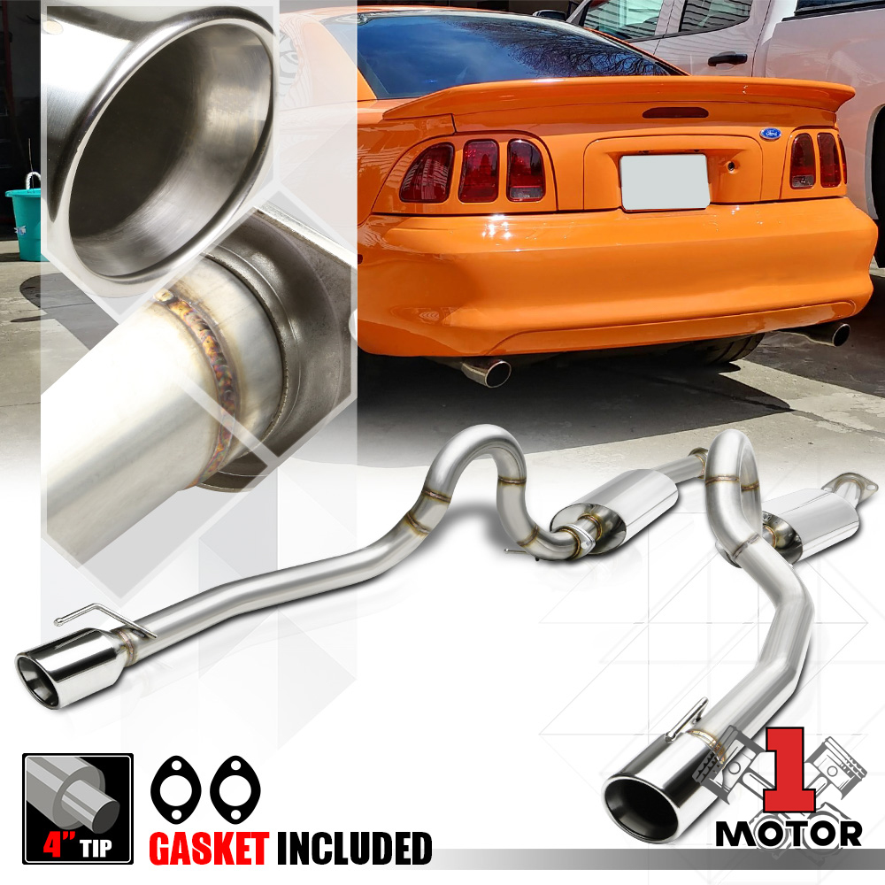 Dual Muffler 4"Rolled Beveled Tip Catback Exhaust for 9604 Ford Mustang 4.6L V8 97 98 99 00 01