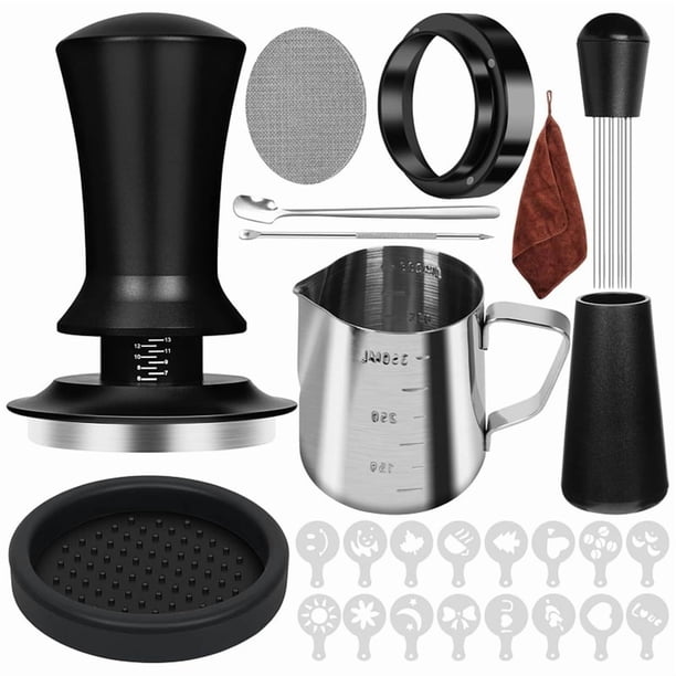 10 Piezas de Accesorios para Espresso, Juego Prensador Café Espresso con Herramienta WDT, Agitador Café, Paso Espuma 53 mm