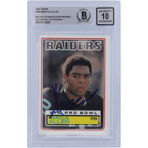 Marcus Allen Los Angeles Raiders Autographed 1983 Topps #294 Beckett Fanatics Witnessed Authenticated 10 Rookie Card - Fanatics Authentic Certified