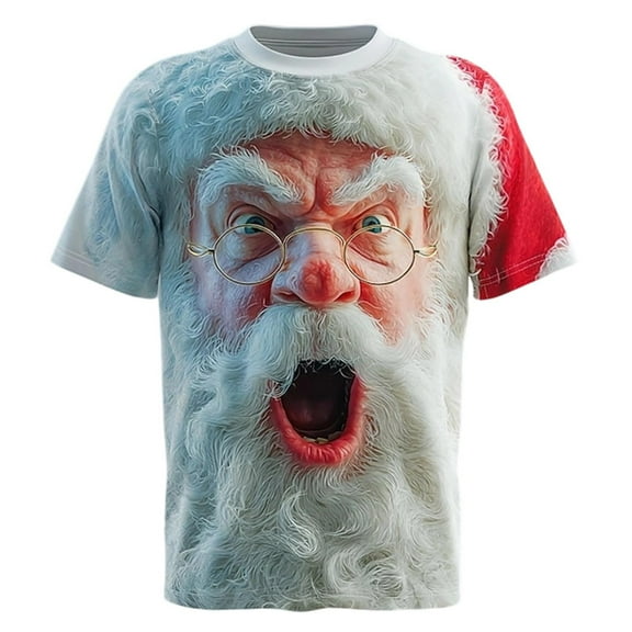 Christmas Tshirt Men Short Sleeve Funny Santa Graphic Pajamas Tee Crew Neck Casual Cozy Soft Holiday Family Xmas Gift Mens Shirts White L